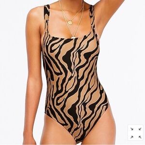 J. Crew Animal Print Wide Strap One Piece Swimsuit 6 Black & Tan bodysuit Tiger
